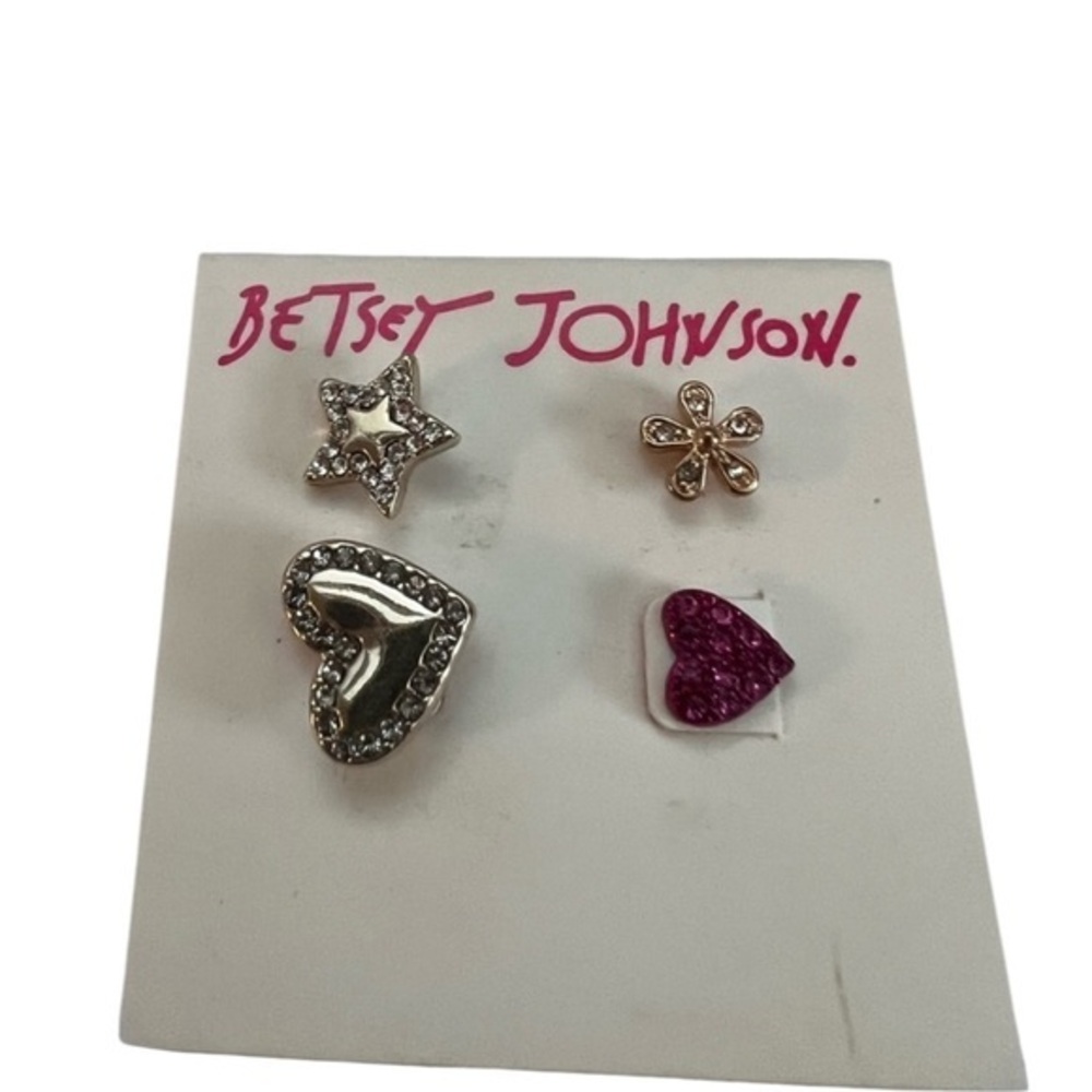 Betsey Johnson Mix & Match Heart Star Flower 4 piece Earring Set